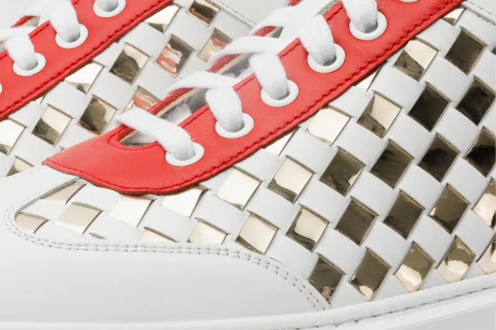 Vinci Leather Sneakers The Messina White and Gold Woven Leather Sneaker 8211 Men