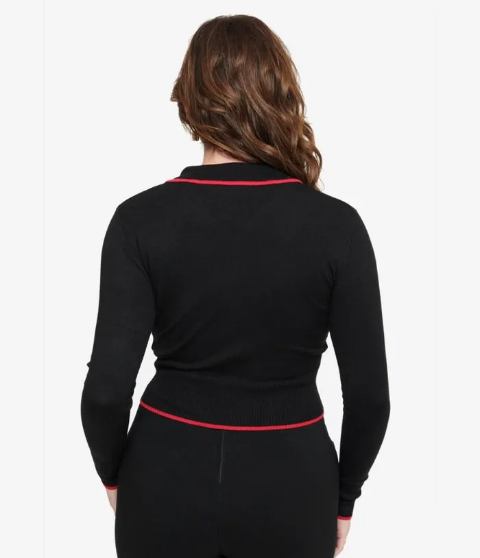 Voodoo Vixen 1950s Black and Red Western Rose Cardigan Clothing Unique Vintage Sweaters and Cardigans