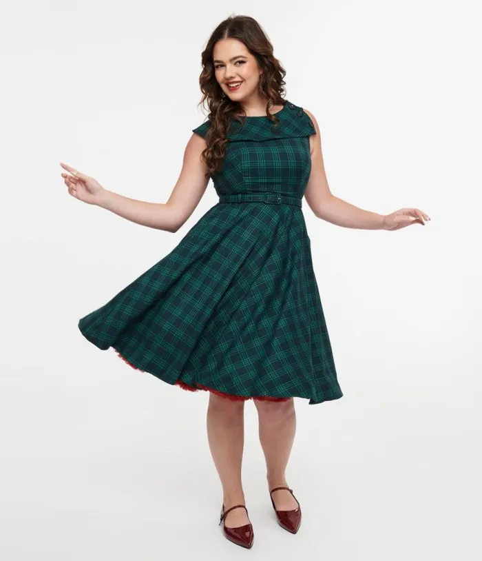 Voodoo Vixen 1950s Green Check Fit and Flare Dress DressesPlus Unique Vintage Pocket Dresses Voodoo Vixen 1950s Green Check Fit and Flare Dress DressesPlus Unique Vintage Pocket Dresses
