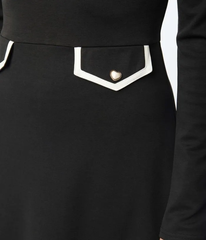 VSmak Parlour Black Mock Turtleneck Fit and Flare Dress Dresses Unique Vintage Fit and Flare