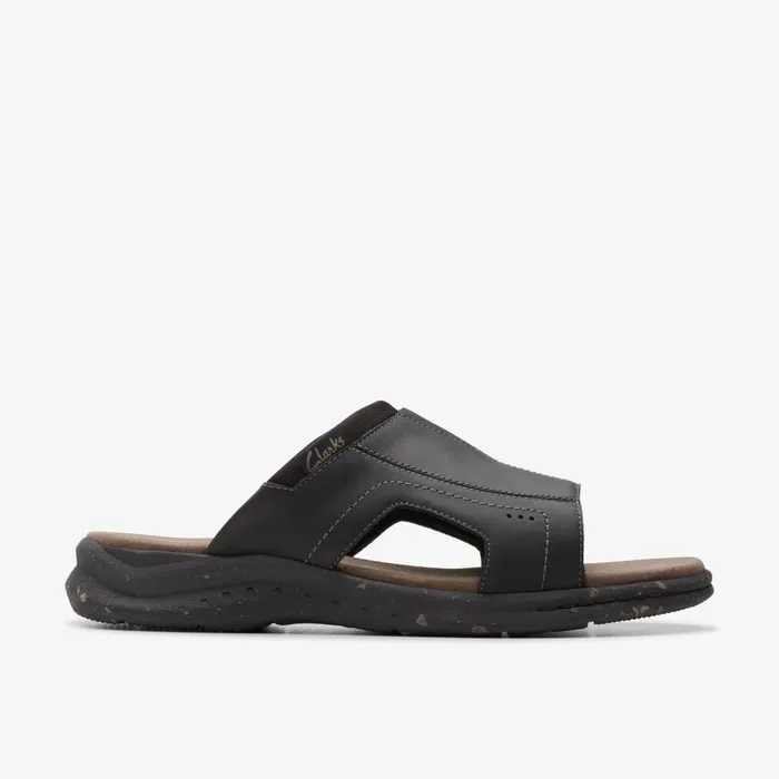 Walkford Band Black Leather Men Clarks Sandals and Flip Flops