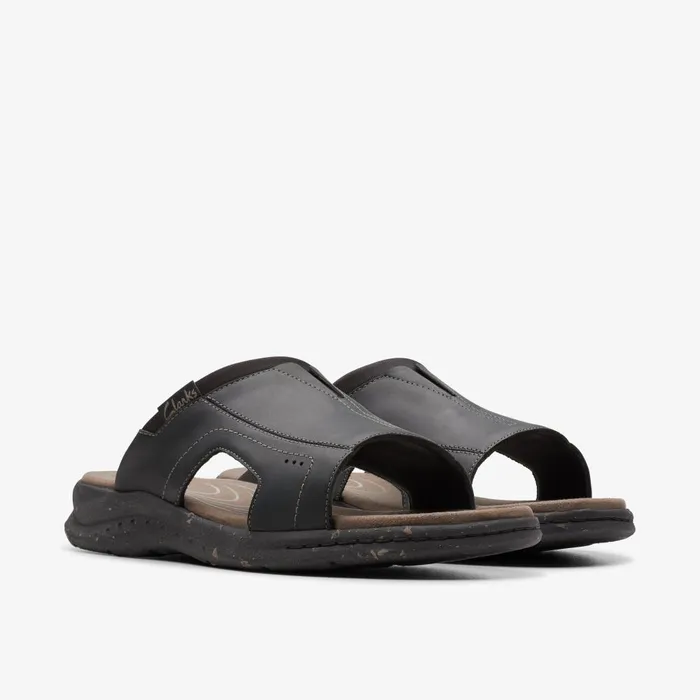 Walkford Band Black Leather Men Clarks Sandals and Flip Flops