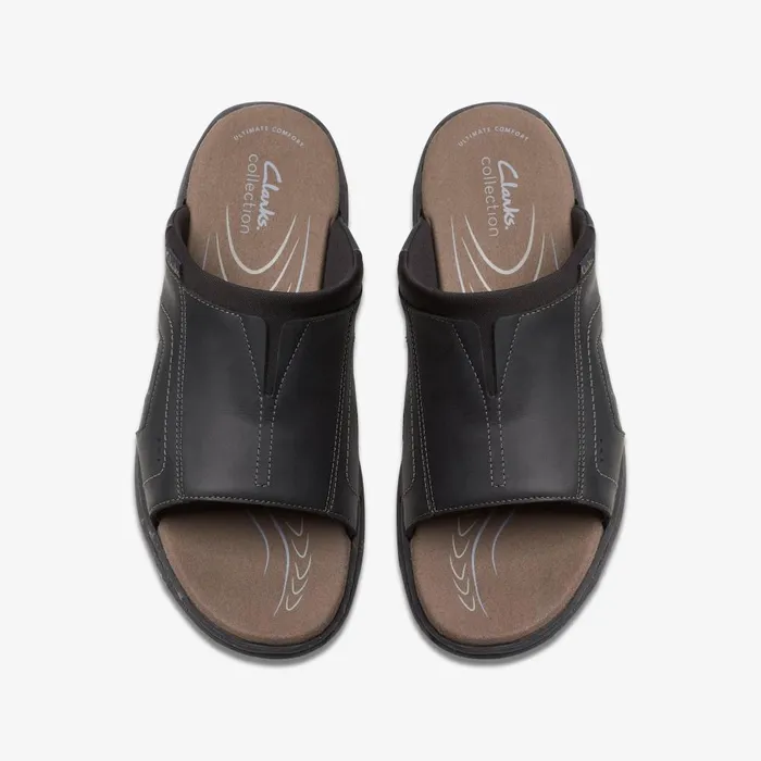 Walkford Band Black Leather Men Clarks Sandals and Flip Flops