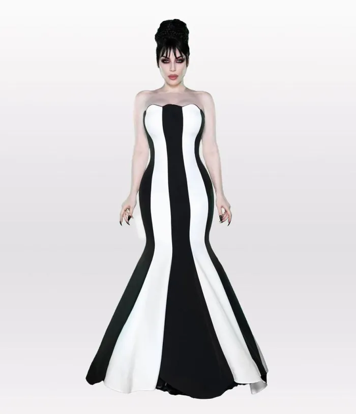 Weasel Wear Black and White Striped Sandworm Gown DressesPlus Unique Vintage Midi and Maxi Weasel Wear Black and White Striped Sandworm Gown DressesPlus Unique Vintage Midi and Maxi