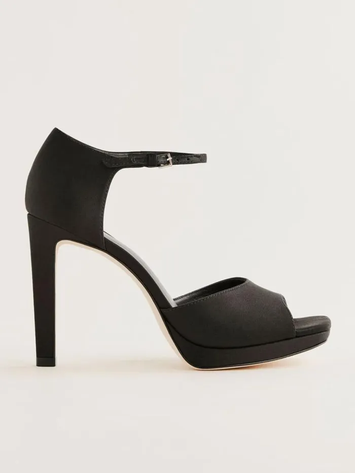 WeddingsShoes The Reformation Gloria Heeled Platform Sandal Black Satin