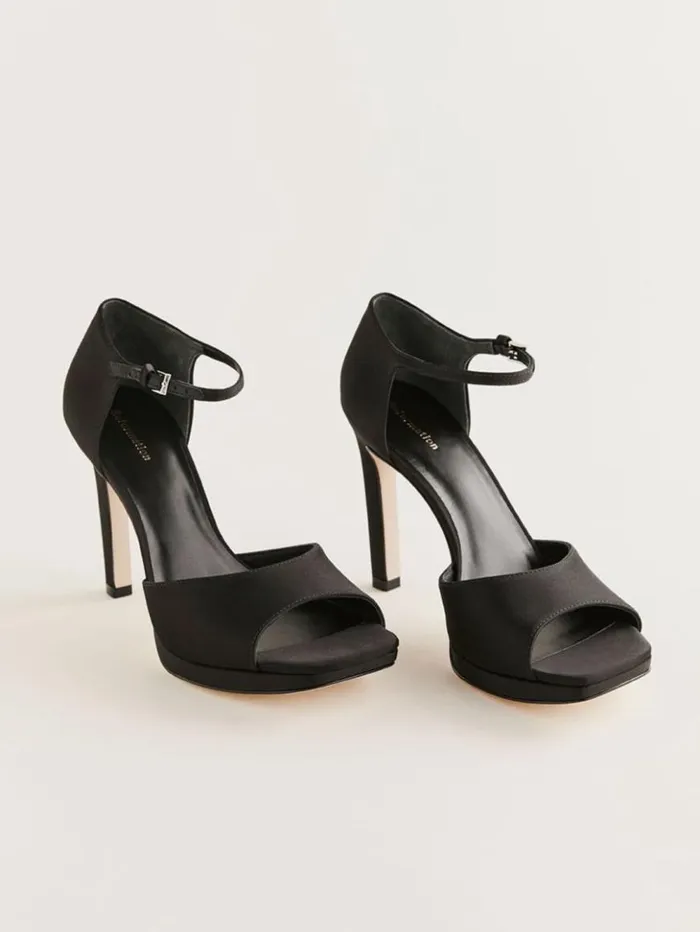 WeddingsShoes The Reformation Gloria Heeled Platform Sandal Black Satin