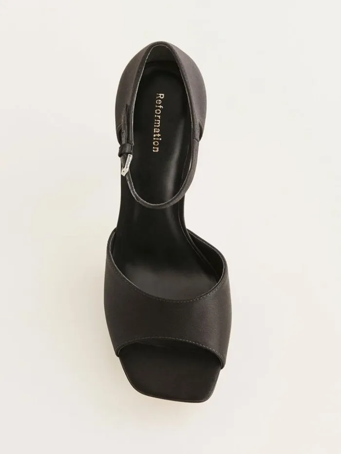 WeddingsShoes The Reformation Gloria Heeled Platform Sandal Black Satin