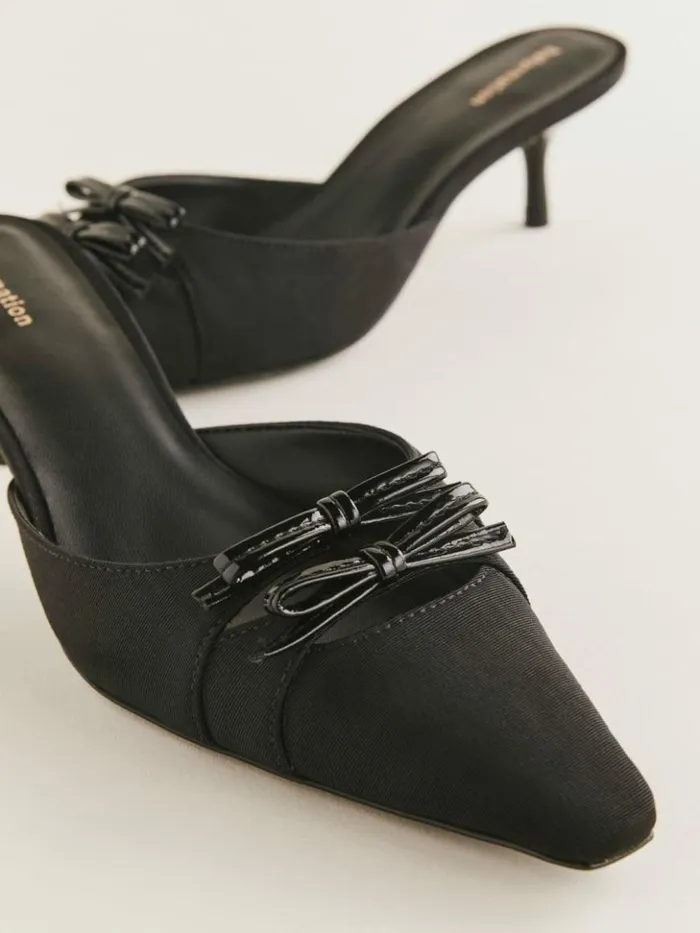 WeddingsShoes The Reformation Nelson Heeled Mule Black Moire