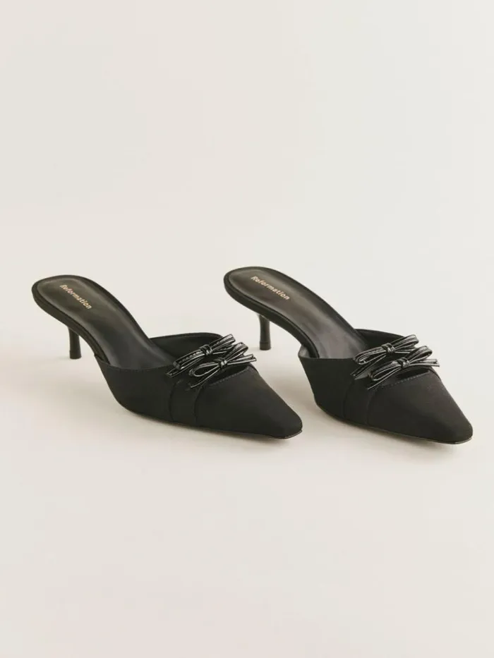 WeddingsShoes The Reformation Nelson Heeled Mule Black Moire
