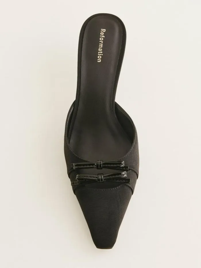 WeddingsShoes The Reformation Nelson Heeled Mule Black Moire
