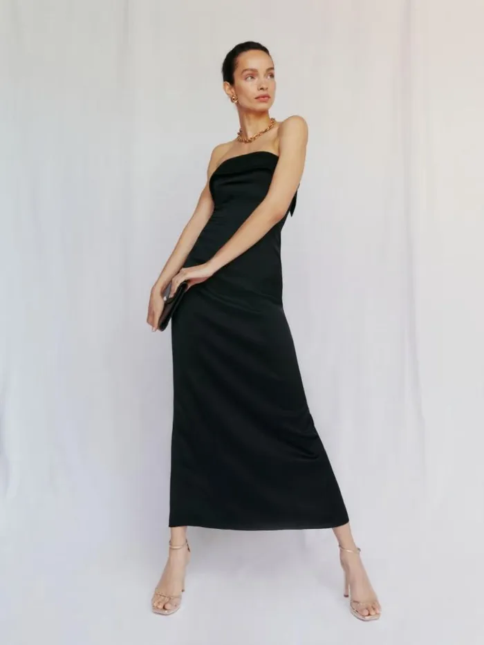 Weddings The Reformation Johan Satin Dress Black