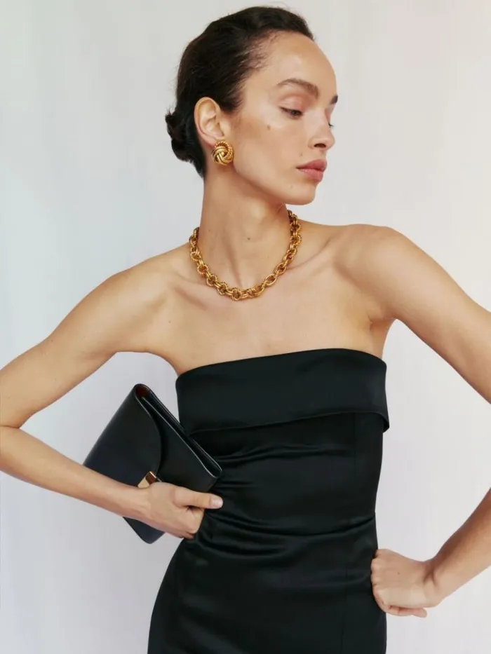 Weddings The Reformation Johan Satin Dress Black