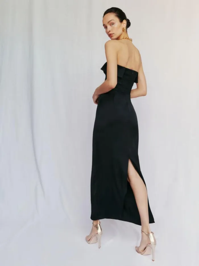 Weddings The Reformation Johan Satin Dress Black