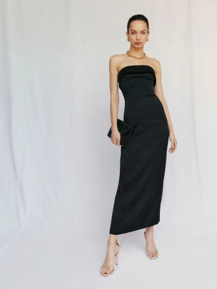 Weddings The Reformation Johan Satin Dress Black