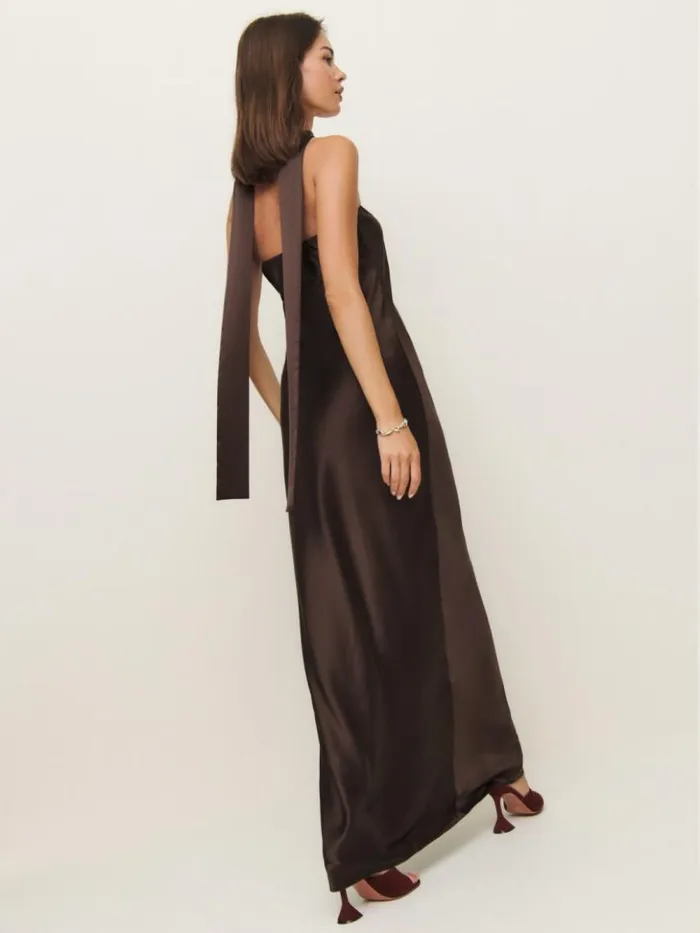 Weddings The Reformation Oren Silk Dress Black Bean