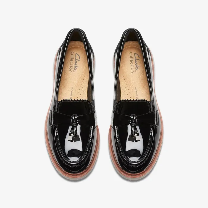 Westlynn Bella Black Patent Women Clarks SlipOns