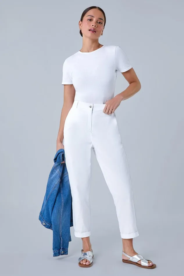White Petite Cotton Blend Stretch Chino Trousers Women Roman Trousers