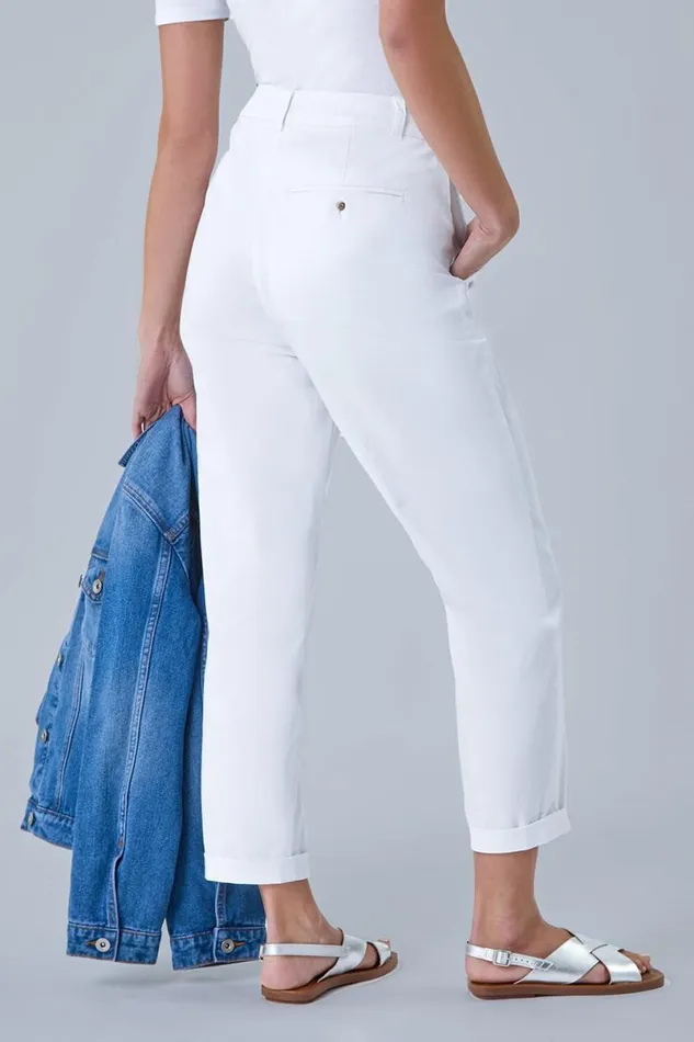 White Petite Cotton Blend Stretch Chino Trousers Women Roman Trousers