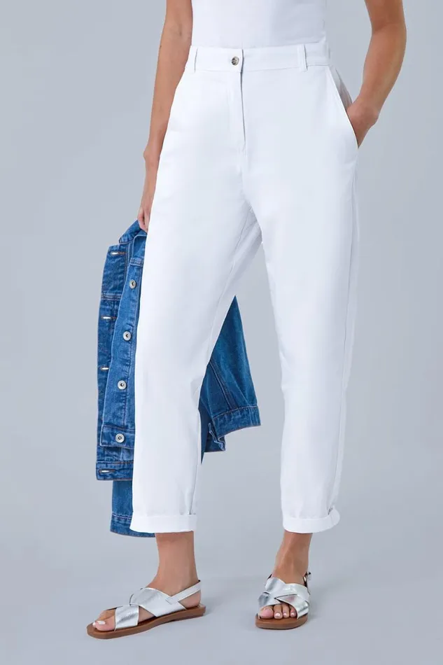 White Petite Cotton Blend Stretch Chino Trousers Women Roman Trousers
