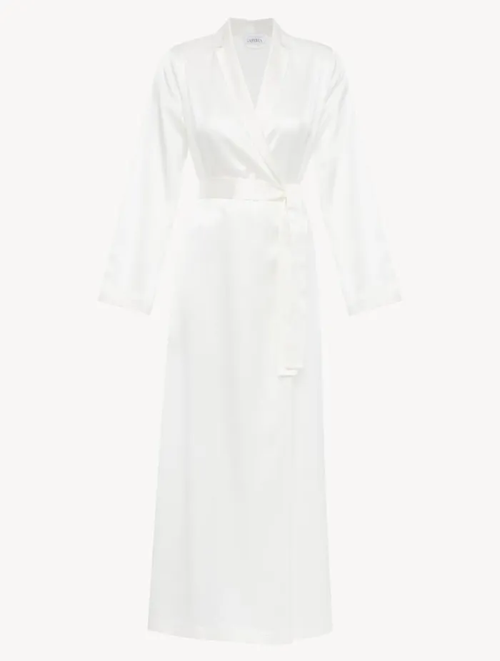White Silk Long Robe Sleepwear La Perla Robes