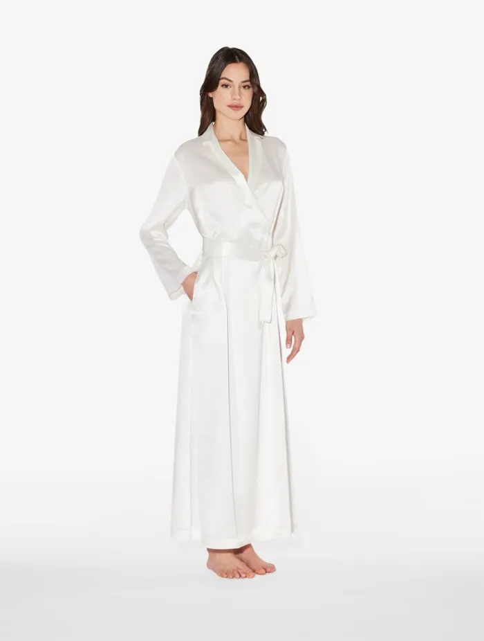 White Silk Long Robe Sleepwear La Perla Robes