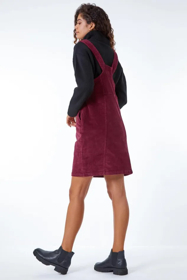 Wine Button Corduroy Pinafore Dress Women Roman Dresses