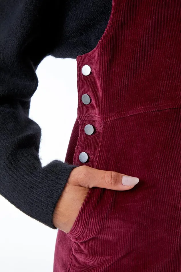 Wine Button Corduroy Pinafore Dress Women Roman Dresses