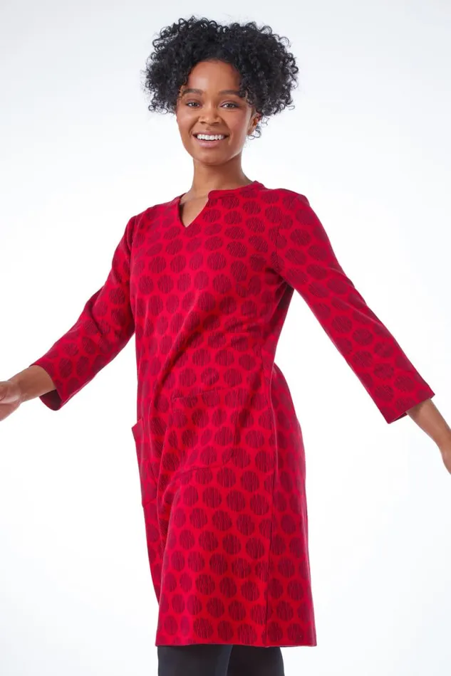 Wine Petite Notch Neck Jacquard Dress Women Roman Dresses
