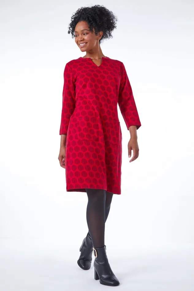 Wine Petite Notch Neck Jacquard Dress Women Roman Dresses