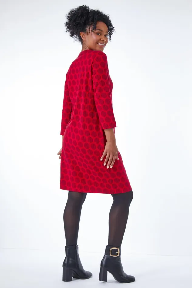 Wine Petite Notch Neck Jacquard Dress Women Roman Dresses