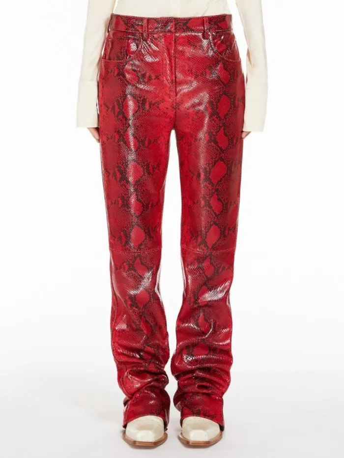 Woman 5pocket Pythonprint Leather Trousers Red Maxmara Trousers