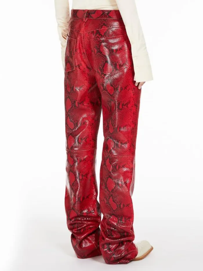 Woman 5pocket Pythonprint Leather Trousers Red Maxmara Trousers Woman 5pocket Pythonprint Leather Trousers Red Maxmara Trousers