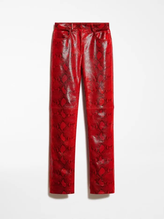 Woman 5pocket Pythonprint Leather Trousers Red Maxmara Trousers Woman 5pocket Pythonprint Leather Trousers Red Maxmara Trousers