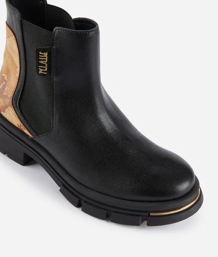 Woman Boots and Booties Alviero Martini Smooth Leather Beatle Boots With Gold Tip Detail Black