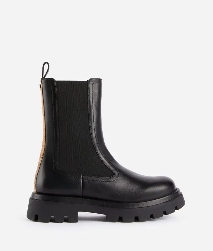 Woman Boots and Booties Alviero Martini Smooth Leather Boots With Elastic Panels And Mini 1c Button Black