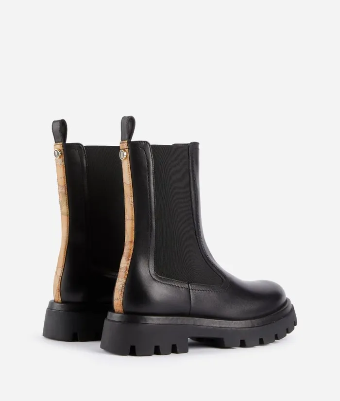 Woman Boots and Booties Alviero Martini Smooth Leather Boots With Elastic Panels And Mini 1c Button Black