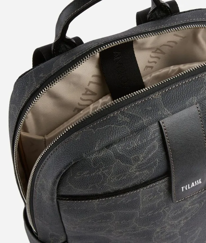 Woman Briefcase Alviero Martini Computer Backpack In Geo Night Printed Fabric Black