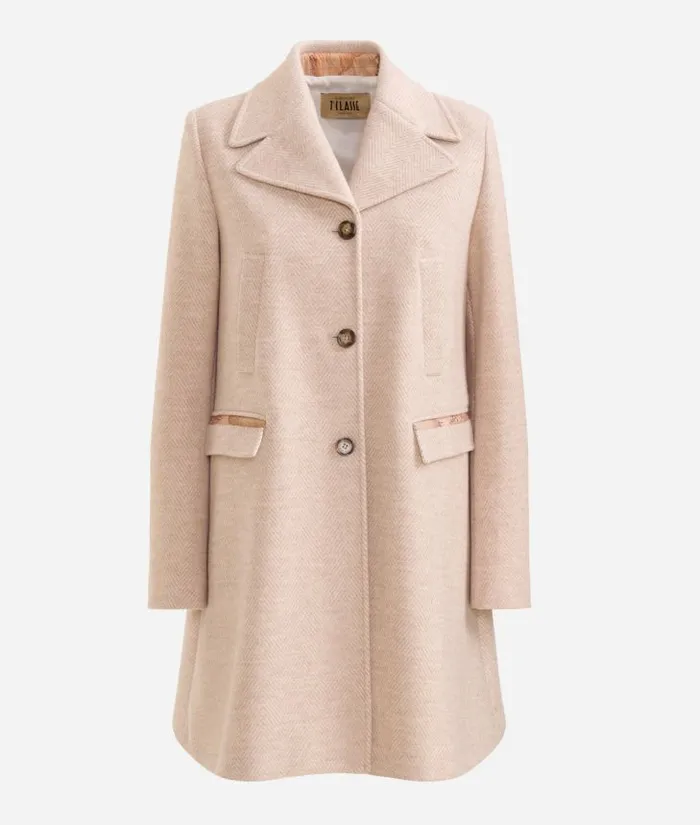 Woman Coats and Jackets Alviero Martini Herringbone Felt Coat Camel