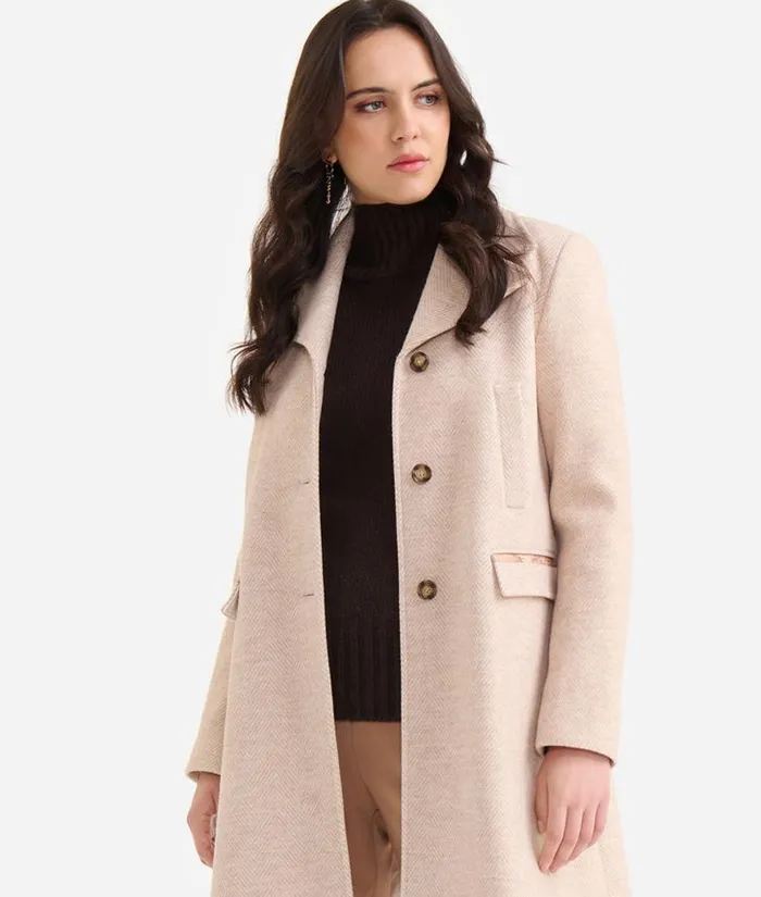 Woman Coats and Jackets Alviero Martini Herringbone Felt Coat Camel