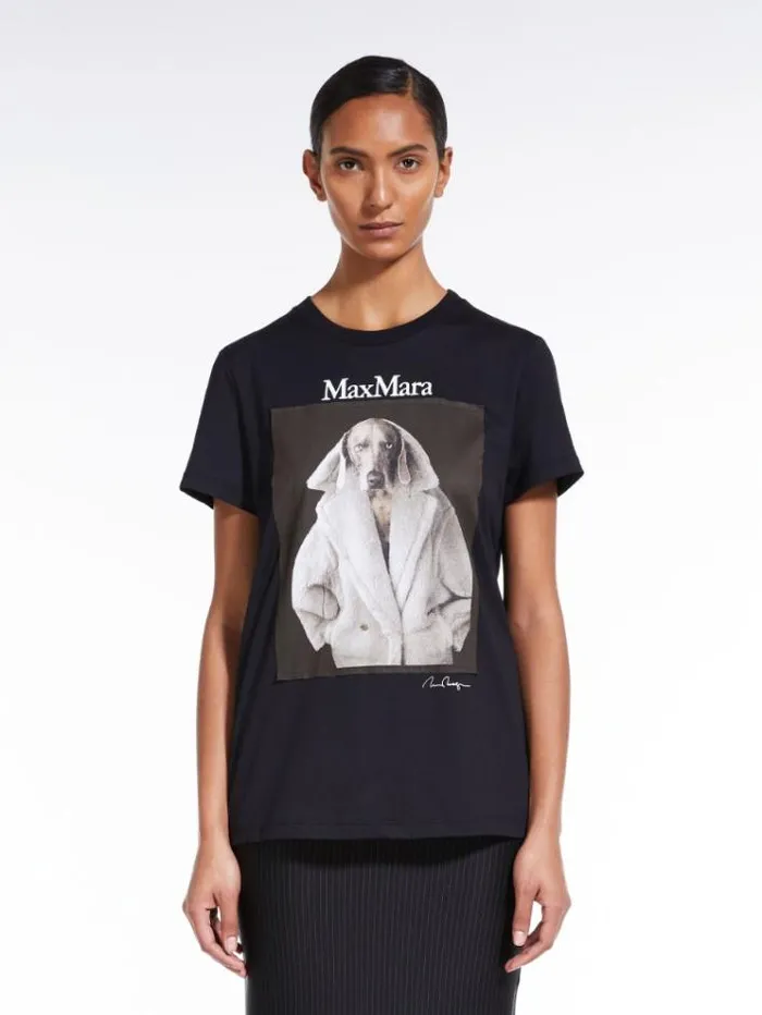 Woman Cotton Tshirt With Wegman Print Black Maxmara Tshirts