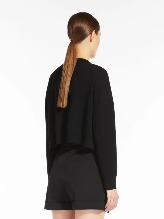 Woman Cropped Jumper In Jacquard Wool Black White Maxmara Knitwear And Sweatshirts Woman Cropped Jumper In Jacquard Wool Black White Maxmara Knitwear And Sweatshirts