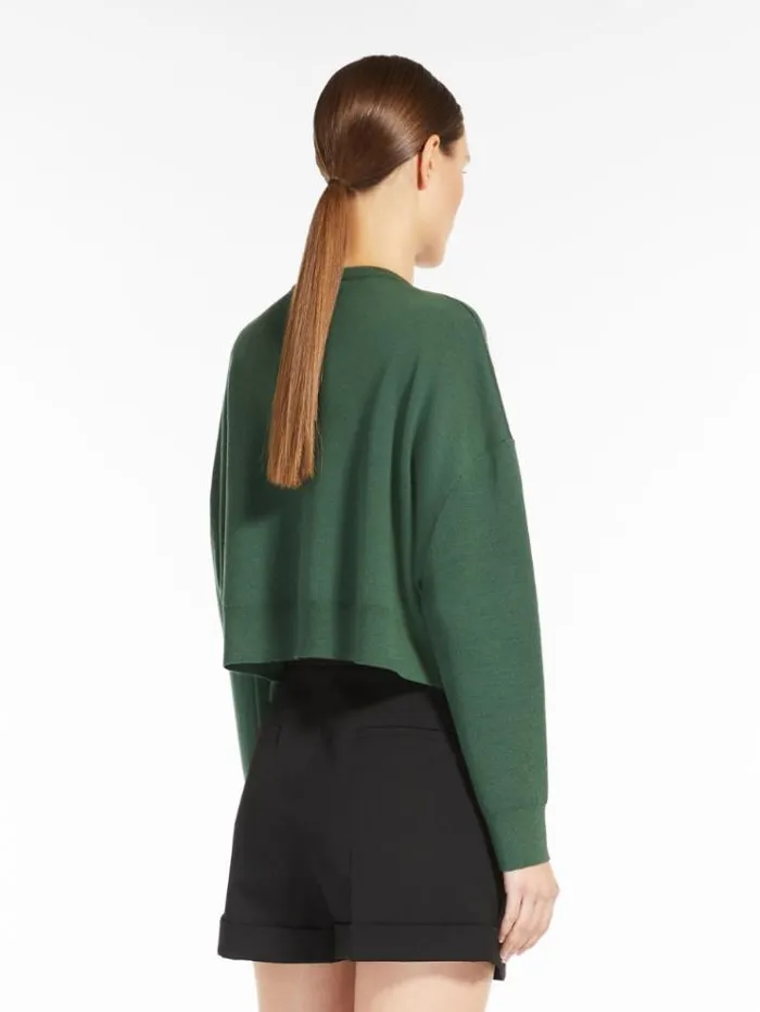 Woman Cropped Jumper In Jacquard Wool Green Maxmara Knitwear And Sweatshirts Woman Cropped Jumper In Jacquard Wool Green Maxmara Knitwear And Sweatshirts