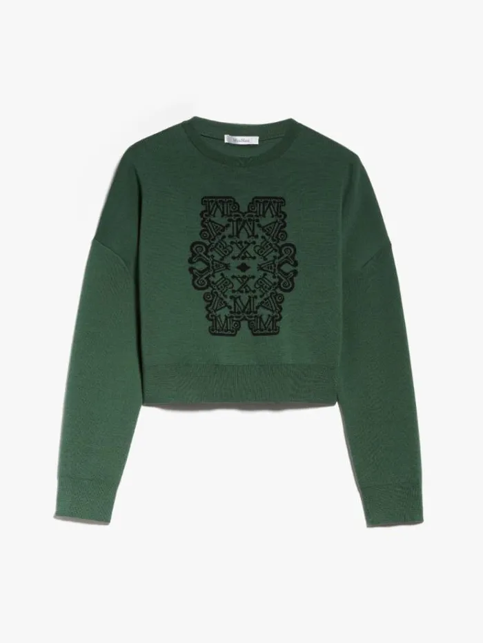Woman Cropped Jumper In Jacquard Wool Green Maxmara Knitwear And Sweatshirts Woman Cropped Jumper In Jacquard Wool Green Maxmara Knitwear And Sweatshirts