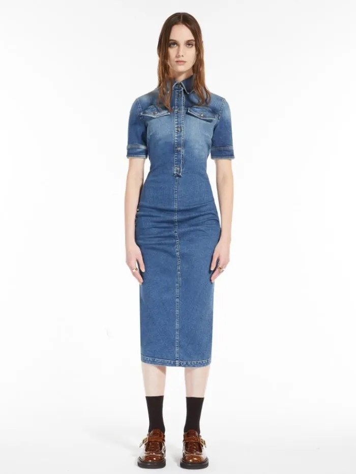 Woman Fitted Super Stretch Denim Dress Navy Maxmara Dresses
