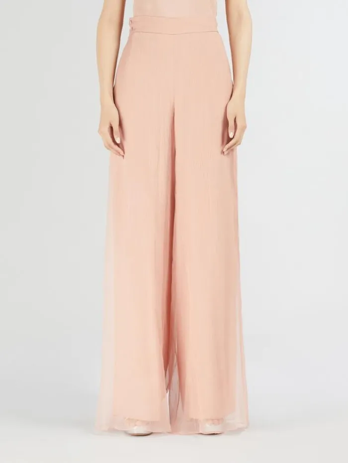 Woman Flowing Silk Trousers Powder Maxmara Trousers