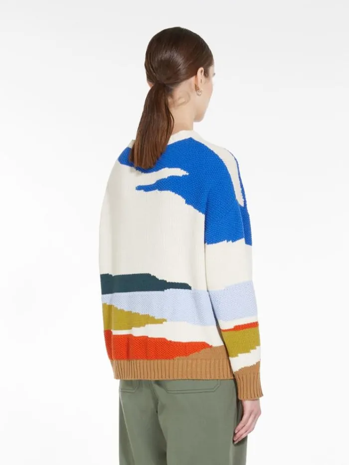 Woman Intarsia Cotton Knit Light Blue Maxmara Knitwear And Sweatshirts Woman Intarsia Cotton Knit Light Blue Maxmara Knitwear And Sweatshirts