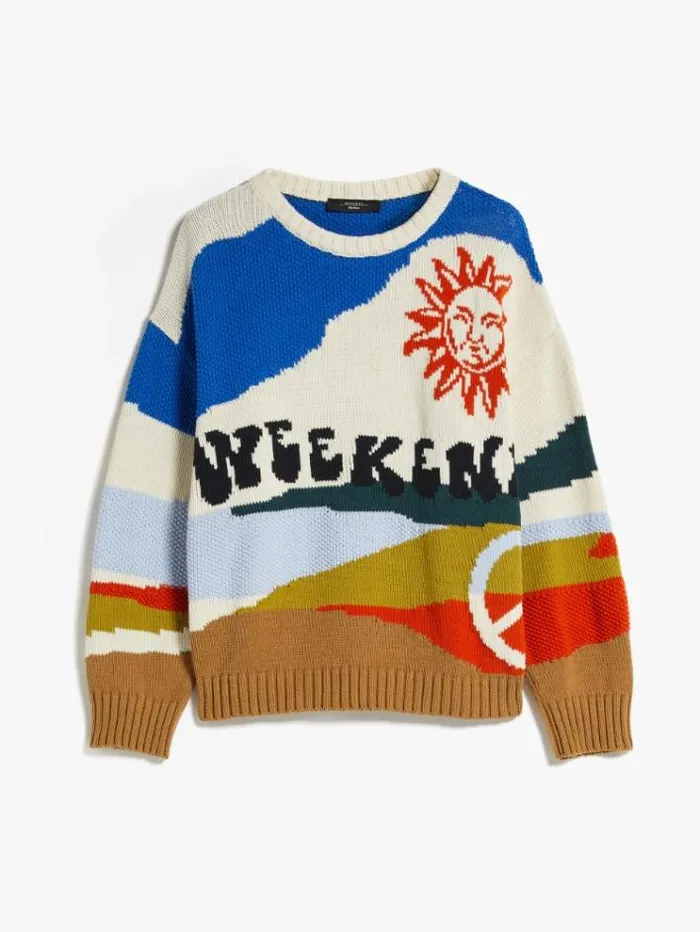 Woman Intarsia Cotton Knit Light Blue Maxmara Knitwear And Sweatshirts Woman Intarsia Cotton Knit Light Blue Maxmara Knitwear And Sweatshirts