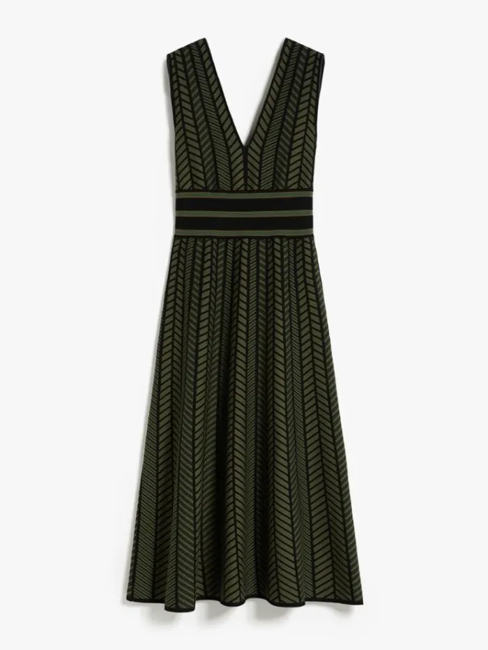 Woman Jacquard Viscose Midi Dress Green Maxmara Dresses Woman Jacquard Viscose Midi Dress Green Maxmara Dresses