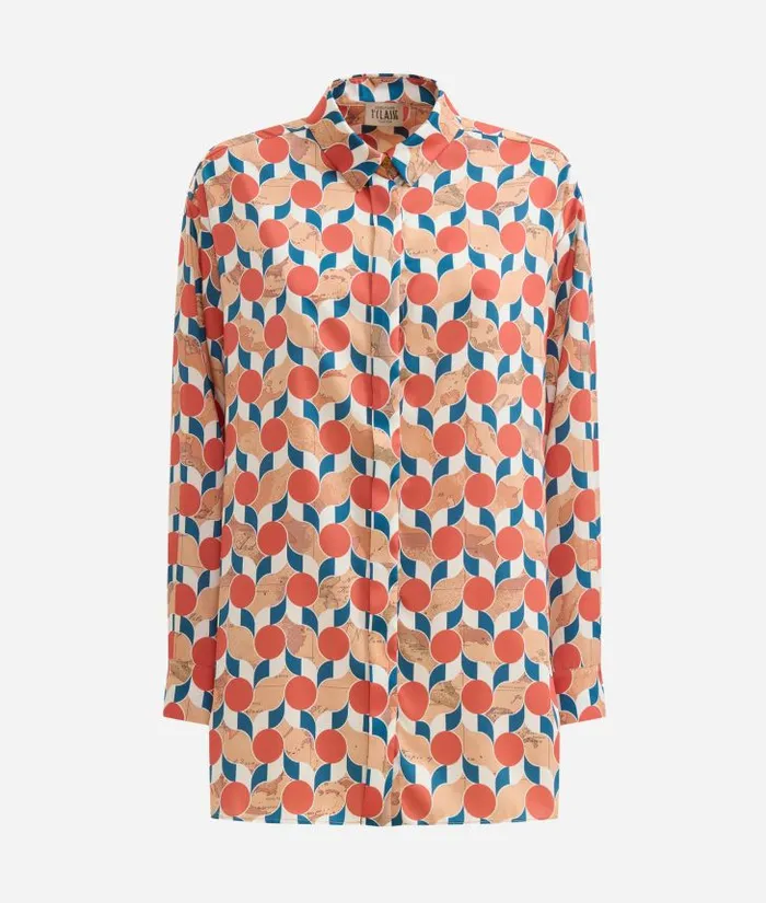 Woman Knitwears Shirts and Tops Alviero Martini GeoMetrico Print Twill Oversize Shirt Brick Red