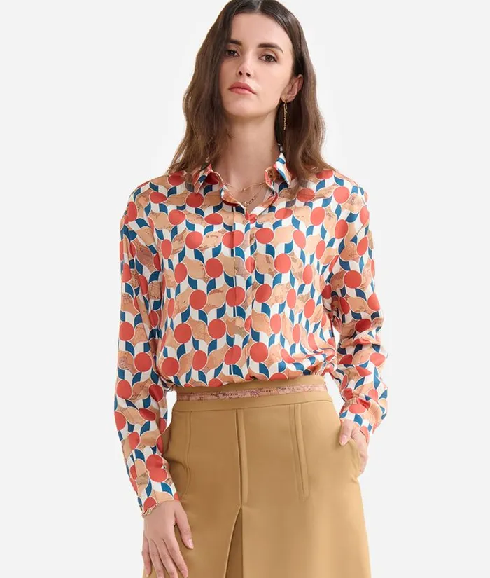 Woman Knitwears Shirts and Tops Alviero Martini GeoMetrico Print Twill Oversize Shirt Brick Red